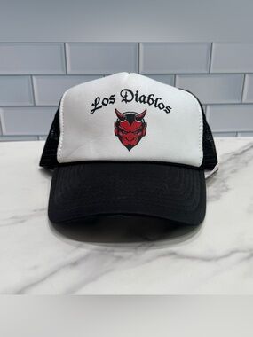 Vintage 90s Trucker Hat Los Diablos Logo Adjustable Snap Back Adult One Size